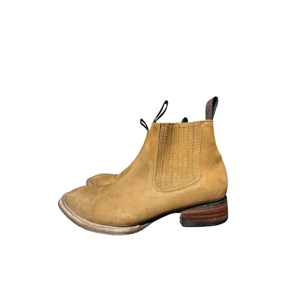 Chepe Mens Cowboy Ankle Boots Brown Leather Mex 28 US 9.5 Stretch Square Toe